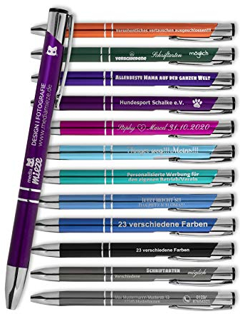 HEAVYTOOL Kugelschreiber mit Gravur SIGNATURE ELEGANCE Lasergravur violett Aluminium eloxiert (50 Stück) Strichstärke: M ca. 0,6mm Tinte: blau