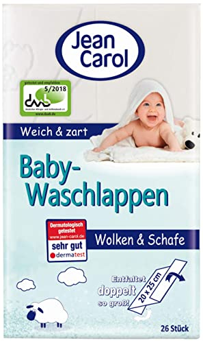 Jean Carol Baby-Waschlappen, weich & zart, Vorteilspackung (12 x 26 Stück) für die tägliche Pflege