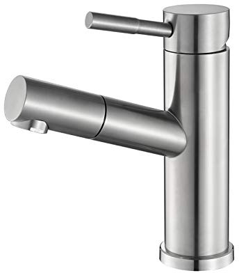 Rubinetto Bagno con Doccetta Estraibile, Miscelatore Lavabo Monocomando Rubinetto Bagno Lavabo in 304 Acciaio Inossidabile Rubinetto Lavabo con Acqua Fredda e Calda,Brushed