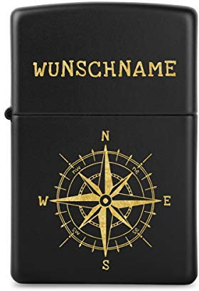Sturmfeuerzeug Messing Mattschwarz Geschenk Gravur Individuell - Kompass
