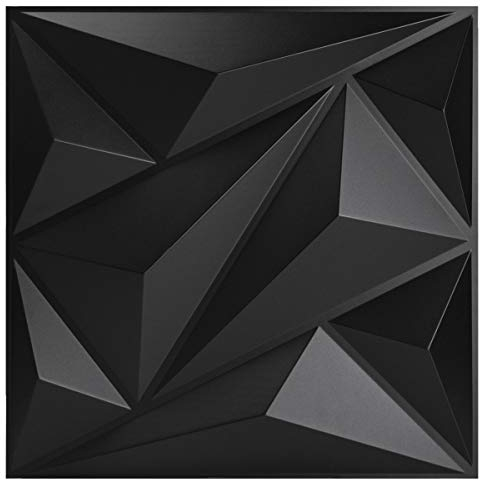 Art3dwallpanels 12 Stück PVC 3D Wandpaneel Diamant für Innenwand Dekor in Schwarz Wanddekor PVC Paneel 3D Strukturierte Wandpaneele Insgesamt 3㎡ pro box