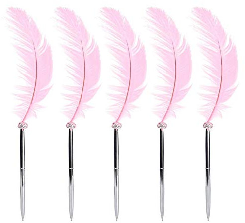 5er Pack Kugelschreiber Raffinierter Federkiel Federstift für Hochzeit Signature Pen(ROSA)