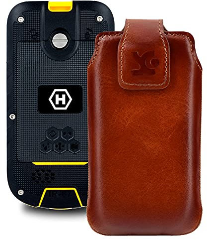 Suncase Original Tasche kompatibel mit Hammer Bow+ Hülle Leder Etui Handytasche Ledertasche Schutzhülle Case in Burned Cognac