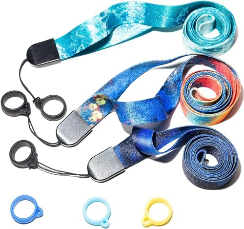 3 Anti-Loss Lanyards with 3 Silicone Protective Sleeves Silicone Bands Anti Slip Rubber Rings Necklace Lanyard Anti-Loss Pendant for Pen Keychain Keyring, 3pcs, 17.5 inches long