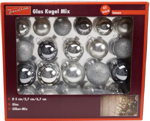 TrendLine Glaskugeln Silber Mix 42 Stück Weihnachtskugeln Christbaumkugeln Xmas