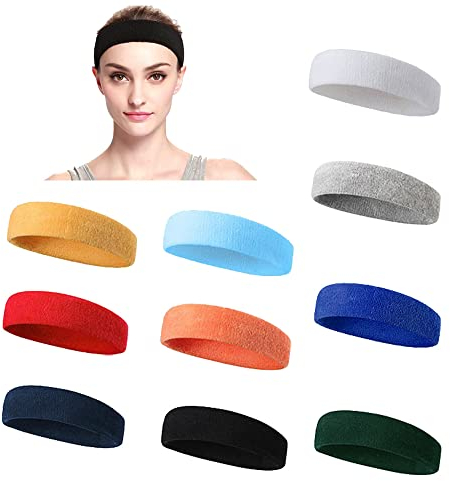 10 Stück Frauen Sport Stirnband, Schweißband Stirnband, Elastische Stirnbänder, Baumwoll Stirnbänder für Laufen Fahrrad Joggen Tennis Fußball