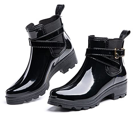 Stivali Gomma Donna Stivaletti Pioggia Chelsea Rain Boots Wellies Ankle Boots Stivaletti Impermeabili Scarpe da Pioggia Nero Taglia EU 35