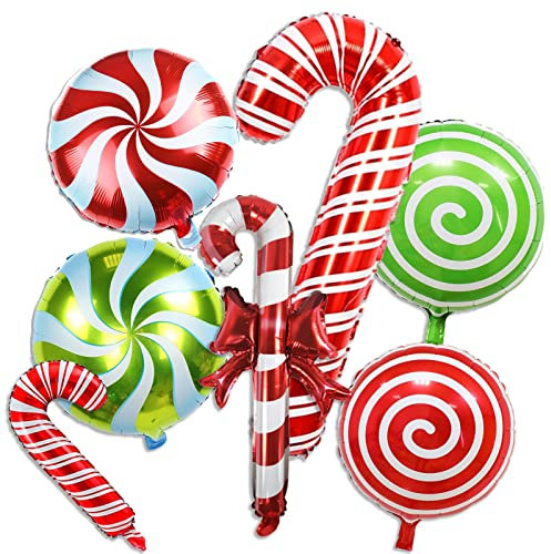 Weihnachts Luftballons, 16 Stück Weihnachten Deko Süßigkeiten Zuckerstange Folienballons, Rot Grün Weihnachtsdeko Candy Cane Ballons für Christmas Neujahrs Candyland Thema Babyparty Party Dekoration