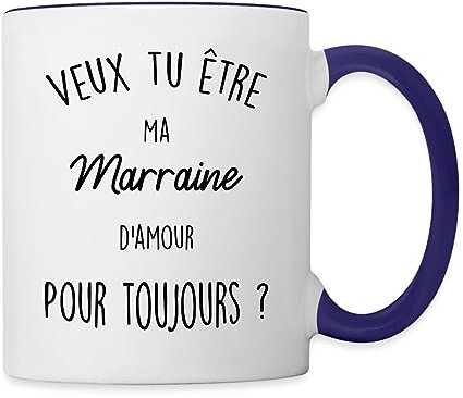 Spreadshirt Veux Tu Être Ma Marraine d'Amour Demande Marraine Mug Bicolore, taille unique, blanc/bleu cobalt