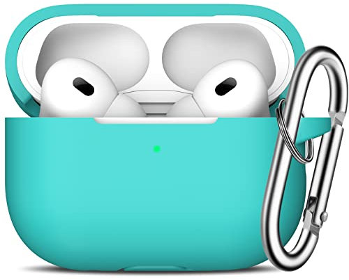 R-fun Kompatibel mit AirPods Pro 2/1 Generation Hülle Cover mit Schlüsselanhänger, Vollschützende Silikonhülle Kompatibel mit Apple AirPods Pro 2022/2019 Ladehülle,Blaugrün