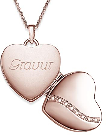 Herz Medaillon zum Öffnen für Bilder Rosegold | Kette Damen Medallion mit Bild | Foto Amulett Anhänger Herzmedallion | Halskette Herzkette mit Gravur