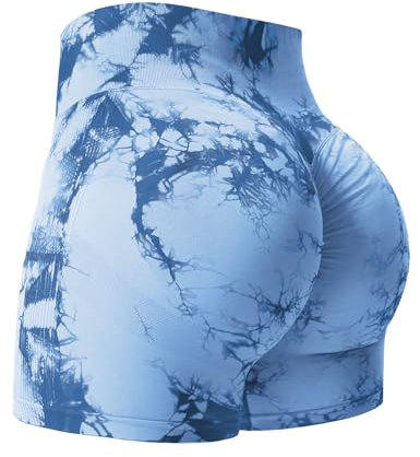 Yiifit Damen Nahtlose Scrunch Lächeln Kontur Yoga Laufen Sport aktiv Übung Fitness-Shorts Hellblau Small