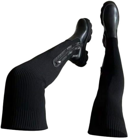 ticticlily Stivali da Donna sopra al Ginocchio Stivali Alti Stivali Invernali Camoscio Calda Stivali Lunghi Moda con Plateau A Nero 36 EU