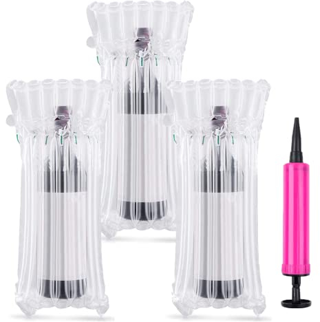FWEEK 50 Pack Wine Bottle Travel Protector Bags, Bubble Cushion Wrap Sleeves for Luggage, Airplane Travel, Transport, Inflatable Bag for Wine, Safety Shipping of Glass Bottles with Free Pump