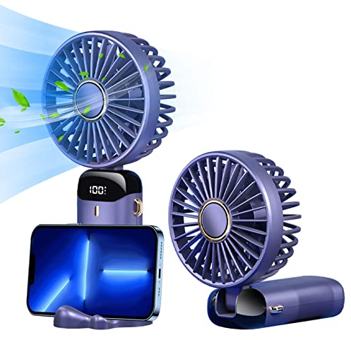 Fanximan Handventilator Akku, Persönlicher Schlüsselband Ventilator für unterwegs, 5 Geschwindigkeiten, 90° verstellbarer Mini Schreibtischventilator mit Fuß, Betriebsdauer 9-20 Stunden