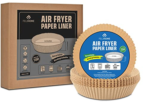 Felihome Air Fryer Liners Disposable Silicone Oil-Coated, 100PCS Non-Stick AirFryer Liners Food Grade, Air Fryer Paper Liners Round Water-Proof, Air Fryer Liner for Baskets & Roasting (6.3 inch)…