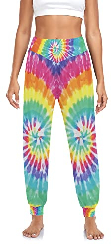 YOUJUNER Damen Regenbogen-Krawattenfarbe Haremshose Yogahose Tanzhose Jogginghose Yoga Pilates Hosen Freizeithosen Yoga Hose