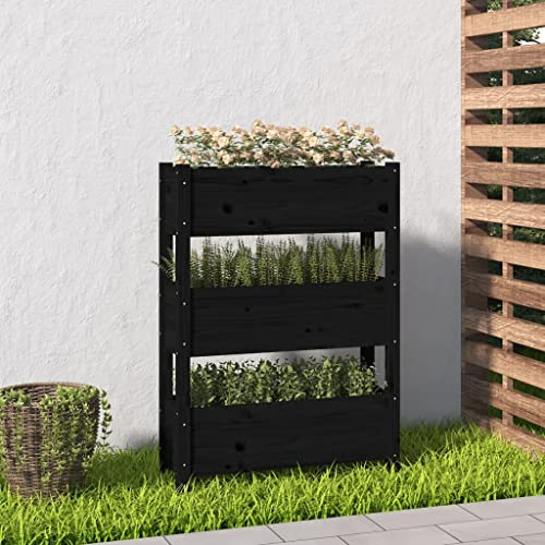 FIRBNUS Pflanzkübel Schwarz 77x25x104,5 cm Massivholz Kiefer Hochbeet Verfügt über 3 Pflanzgefäße Gartenpflanzgefäße Viel Platz Lagerung und Pflanzung von Gemüse, Blumen und Pflanzen