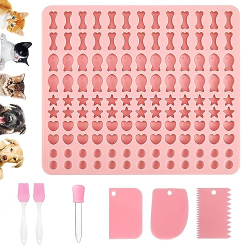 Mis.Moon Silikon Backform Matten, 5 Formen von Backform für Hundeleckerli, Wiederverwendbare Backunterlage mit 3 Teigspatel + 2 Bürste+ 1 Silikon Tropfer, Leckerli backmatte für den Backofe