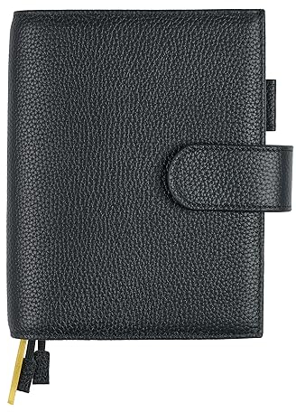 Ox Knight A6 Leder-Planer für Hobonichi, Stalogy, Midori Hibino, Leuchtturm1917 und mehr, mit Stiftschlaufe, Kartenfächern, Rückentasche und Lesezeichen, Schwarz