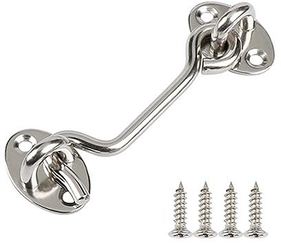 zukent 4inch Stainless Steel Cabin Hook Gate Hook and Eye Latch Sliding Barn Door Latch Lock Heavy Duty Gate Latch with Mounting Screws for Shed Gate or Garage Door Sliding Barn Door Window Fence