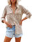 Zitiki Camicetta da Donna Elegante a Righe, Scollo a V, Casual, a Maniche Lunghe, con Tasca, Marrone, L