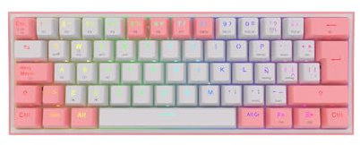 Redragon Teclado Mecánico Inalámbrico Gaming K616 Fizz-Pro RGB |Dual 2.4Ghz -Bluetooth 5.0 - USB| Teclado Gaming 60% |interruptores Rojos | Distribución Español Latino| Blanco y Rosa