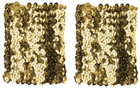 iiniim Damen Armstulpen Glitzer Handstulpen Pailletten Armbänder Kurz Fingerlose Handschuhe Accessoires Disco Fasching Karneval Kostüm Gold Einheitsgröße