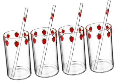 MAGICLULU 4 Set Bicchiere Di Fragola Bicchieri Tazza Con Beccuccio Per Frutta Bicchiere Con Cannuccia Antigoccia Tazza Di Creativa Contenitori Bicchiere Per Bere Alunno Carino