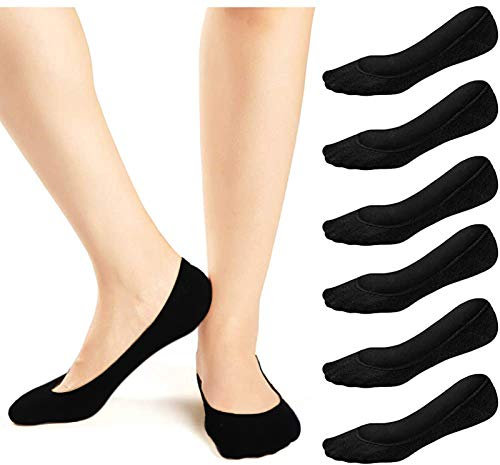 JaosWish Women No Show Socks Ultra Low Cut Liner Socks Non Slip Invisible Socks for Loafer Boat Flats 6 Pairs,Black,6-8