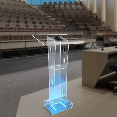 EurHomePlus 43 hoch Klar Acryl Lucite Podium Kanzel, Rednerpult Podium Stehpult Rednerpult, mit Blauem LED-Licht, für Restaurant, Hochzeit, Büro, Kirchen, Schulen, Klassenzimmer