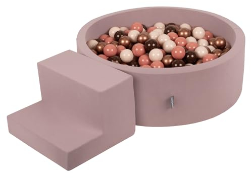 KiddyMoon Spielplatz Aus Schaumstoff Mit Rund Bällebad (200 Bälle) Ballgruben Für Babys Spielbad Hindernisläufen, Erikafarben:Braun/Kupferrot/Pastellbeige/Lachsfarben