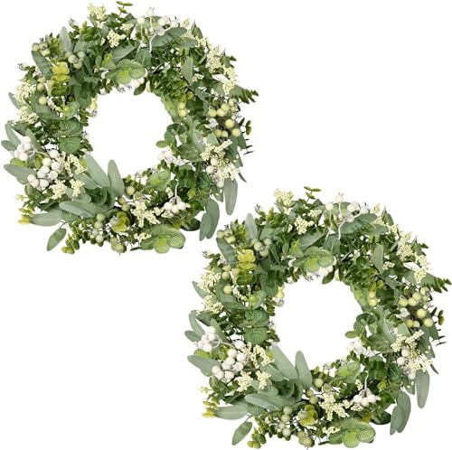 COLORSPEC Eukalyptus-Kranz für die Haustür, 46 cm/18 Zoll grüner Frühlings-Sommer-Kranz, lebensechte künstliche kleine Türkranz-Dekoration für Bauernhaus (2er Pack)