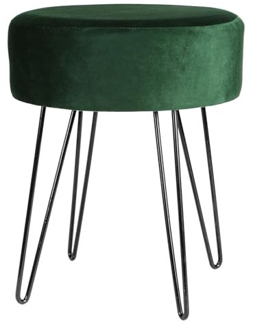 Harbour Housewares 1x Vert/Noir H40 x D35cm Rond Repose-Pieds en Velours - Petit Salon Mettre la Table Tabouret Ottoman Pouf Chaise Siège