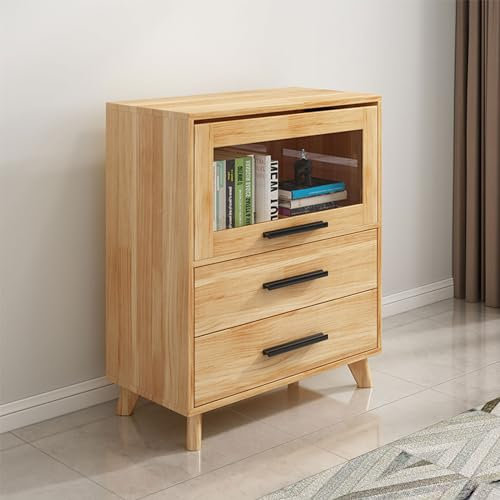 OZMDXKJ Log Style Simple Bookcase Storage Rack, Solid Wood Glass Display Cabinet Floor-Standing Home Bedroom Combination Storage for CDs/Movies/Books, Utility Organizer Shelves,80 * 39 * 94cm,A
