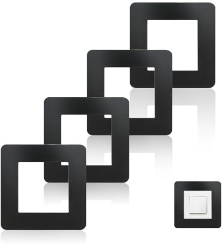 Light Switch Cover Plates, 4Pcs Black 3.38 Inch Self Adhesive Light Switch Surround Square Shape Acrylic Single Light Switch Covers Simple Wall Socket Stickers for Home Decoration