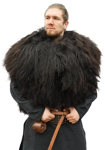 Battle-Merchant – Berserker Fellumhang – Wikinger Schulterfell – Naturfell, Tierfell – für Damen und Herren – Verkleidung, Mittelalter, LARP (Nordlandschnucken-Fell, Schwarz)