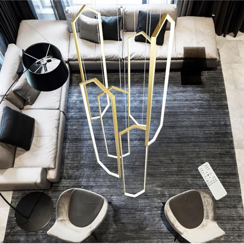 LED Pendelleuchte Wohnzimmerlamp Aluminium Treppe Hängelampe Xuanguan Schlafzimmer Lampen Hängeleuchte Mit Fernbedienung Modern Dimmbar Höhenverstellbar Küche Esszimmerlampe(Gold,6 Lights-20x100cm)