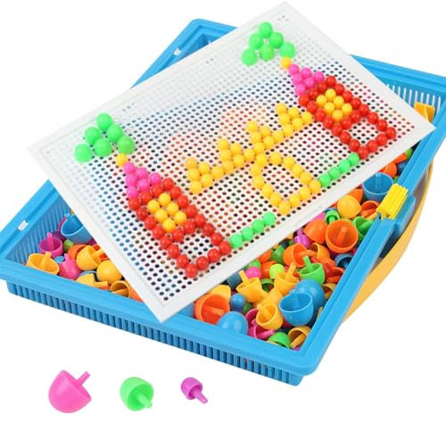 LUVDECO 352 Pcs Mushroom Nails Pegboard Children's Toy Creative DIY Mosaic Toys Colourful Educational Puzzle Toys for Kids and Toddlers, Gift for Kids Aged 3-8 (352)
