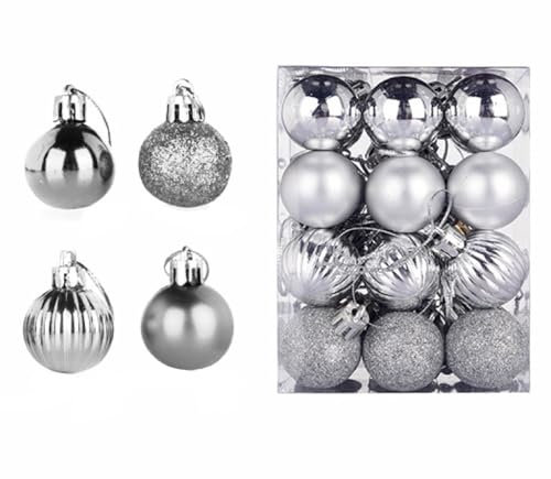 24 Pieces Christmas Tree Decoration Pumpkin Baubles Mini Christmas Balls 3CM Baubles for Xmas Halloween Hanging Decorations, Silver Bauble