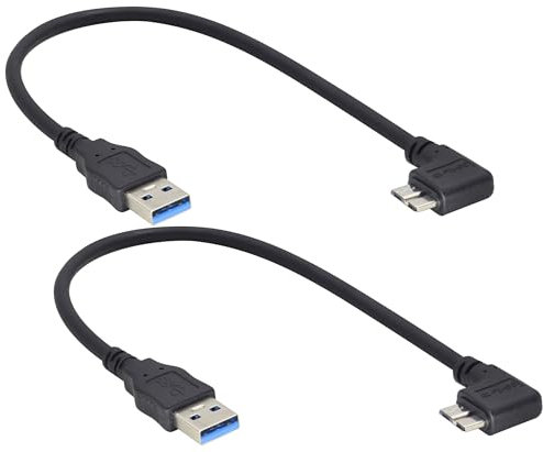 HCFeng USB 3.0 External Hard Drive Adapter - 90 & 180 Right Angle Micro B Male to Male Cable [2Pack-30cm/1ft]