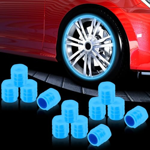 Leuchtende Reifenventilkappen fürs Auto, 12 Stück fluoreszierende, im Dunkeln leuchtende Luftkappen, beleuchtete, korrosionsbeständige Reifendruckkappen, universell für Auto, LKW, SUV, Motorrad, Fahrr