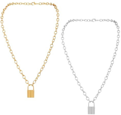EPCDBBRT 2 Pieces of Lock Necklaces, Fashionable Jewelry, Creative Necklaces, Pendant Necklaces, Stainless Steel Necklaces, Punk Necklaces
