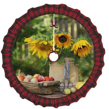 Falda de árbol de Navidad de 48 pulgadas, decoración del hogar para interiores y exteriores (cubo de madera vintage)