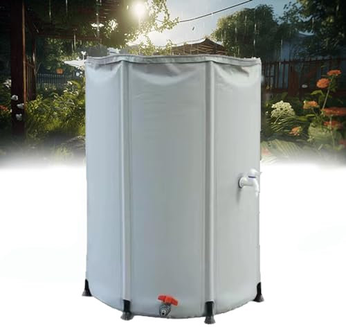 Outdoor Gray Foldable Rain Barrel Kit with Stand Tap and Zipper Cover 200L Storage Tank for Rainwater Collection Garden Water Butts & Barrels Rain Catcher System