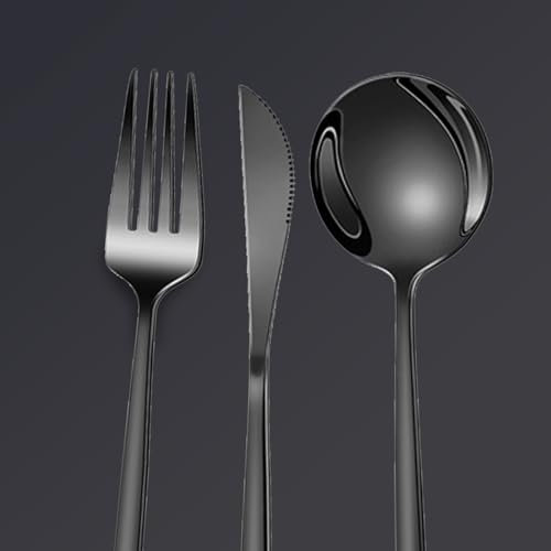 Ensemble de couverts en acier inoxydable TTSTOIEE, 30 éléments, 6 fourchettes, 6 couteaux, 6 cuillères, 6 cuillères à soupe (30, noir)