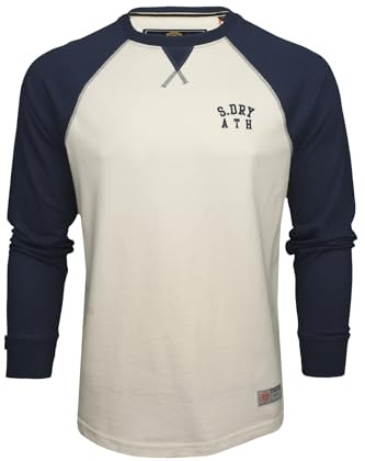 Superdry Mens 'Vintage Athletic Baseball Top' Long Sleeve T-Shirt (White Sand/Lauren Navy) XXL