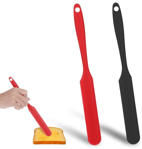 simarro Lot de 2 spatules longues en silicone pour bocaux de cuisson, grattoir à pâte, mixeur, grattoir à beurre, grattoir à mélanger, bâton de levain, épandeur de confiture pour racler le sucre glacé