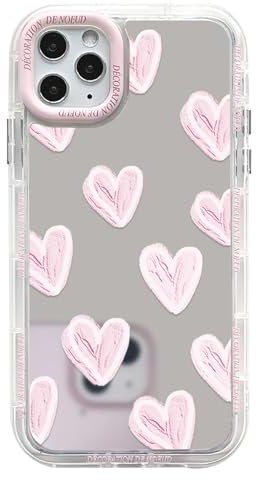 NITITOP für iPhone 11 Pro Max Hülle Spiegel Liebe Herz, Rosa | Niedliche Muster, für Frauen Mädchen, mit Farbiges Linsenblende, mit Buntem Rahmen, Stoßfeste Glänzende Handyhülle