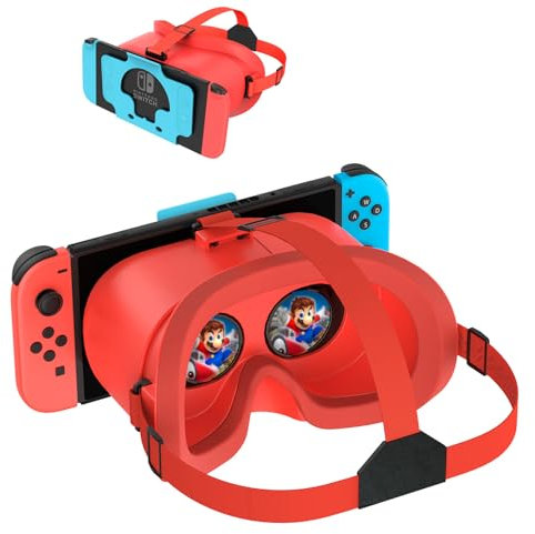 VR Headset for Nintendo Switch OLED & Switch - Adjustable HD Lenses & Headband, Convenient 3D Glasses for Zelda, Mario Odyssey, Smash Bros VR Gaming (Red)